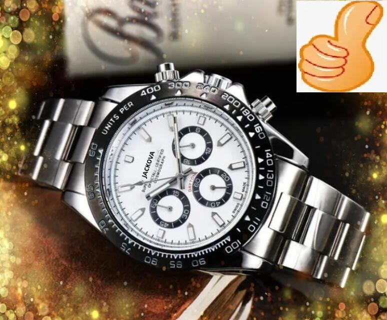 

Cool Famous Mens Stopwatch Watches Three Eyes Full Fine Stainless Steel Belt Quartz Original Clasp Analog Casual Wristwatch relogio masculino, As pic