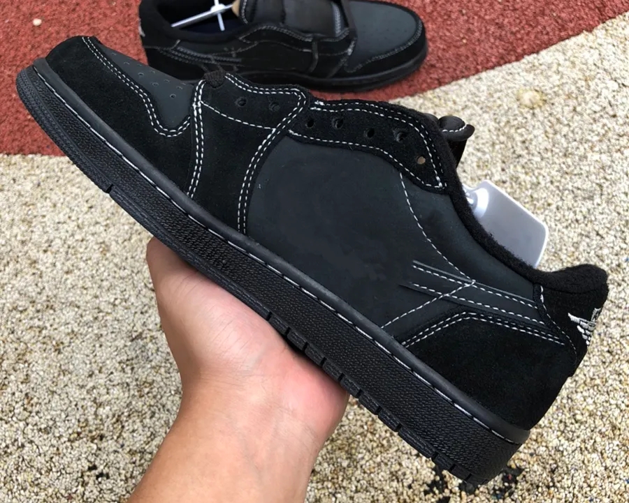 Basketball Shoes TS x Jumpman 1 Low Black Phantom Outdoor Sneaker Sports With Original Box