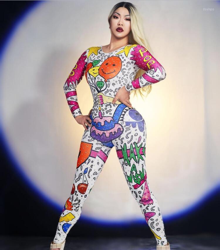 

Stage Wear Cartoon Printed Stretch Jumpsuit Female Singer Show Nightclub Prom Party Outfit Women Birthday Doodle Leggings, Pic color
