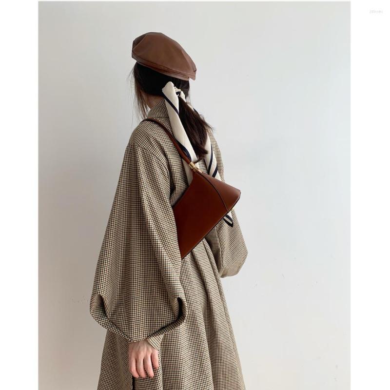 

Women' Jackets Vintage Plaid Long Trench Coat Women Elegant Design Lantern Sleeve Windbreaker Jacket Female Spring Autumn Loose Retro, Khaki