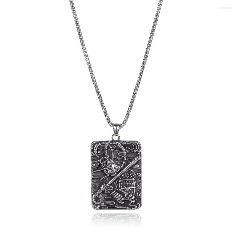 

Pendant Necklaces Retro Punk Monkey King Engraved Metal Necklace For Men Charm Cool Rune Amulet Jewelry GL0040