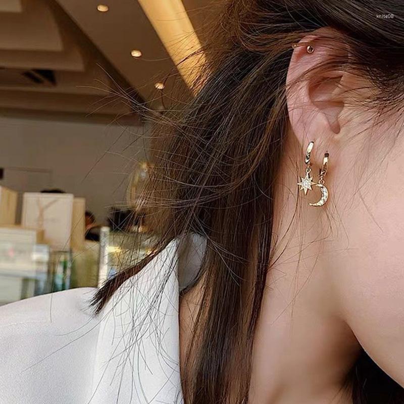 

Hoop Earrings WTLTC Dainty Small Star Moon For Women Drop Asymmetric Hoops Rhinestones Huggie Charms Jewelry
