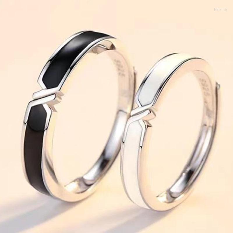 

Wedding Rings Copper Plated Silver Enamel Open Black White Fashion Couple Ring Lover Adjustable Drip Oil Finger Jewelry Wholesale Drop