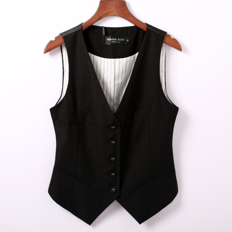 

Women  Vests 0725 Spring Autumn Suit Women Sleeveless Jacket Short Office Coat Slim Single Breasted Waistcoat Female Black 230225
