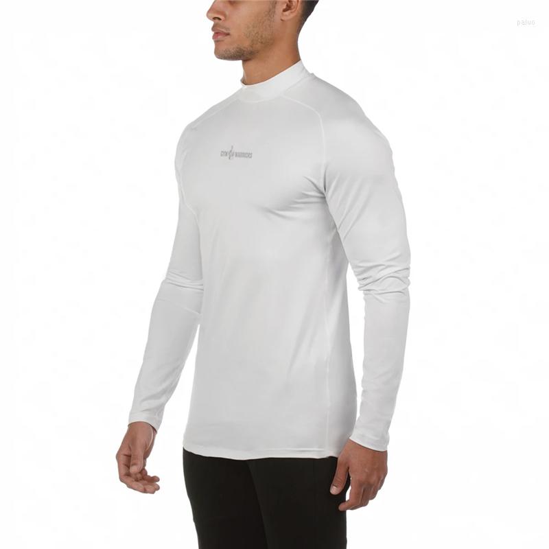 

Men's T Shirts Simple Round Neck In Spring And Autumn Fitness Clothes Korean Style High-neck Slim Fit White Tees, Black