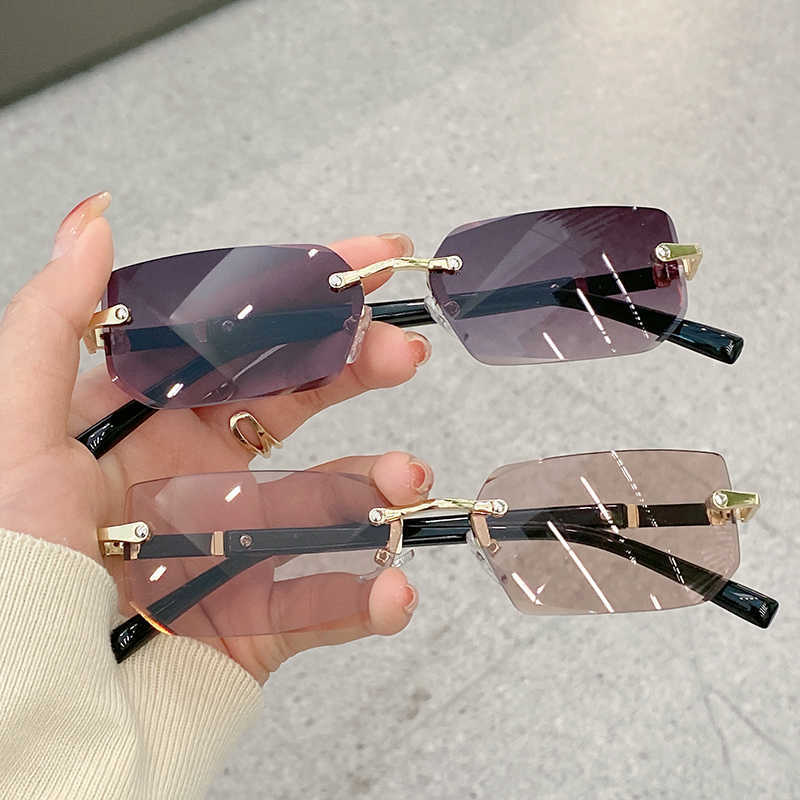 

Sunglasses KAMMPT Small Vintage Rimless Sunglasses Men Women Fashion 2022 Candy Color Shades Eyewear Trendy Luxury Brand Design Sun Glasses G230225