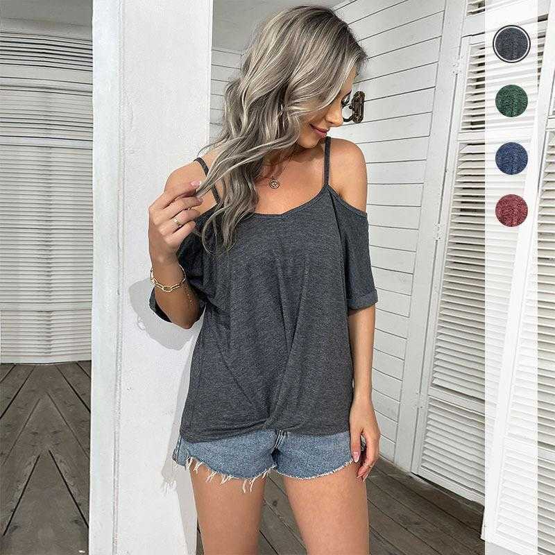 

Summer Short Sleeve Loose T Shirt Casual Off Shoulder The Top For Women, Green