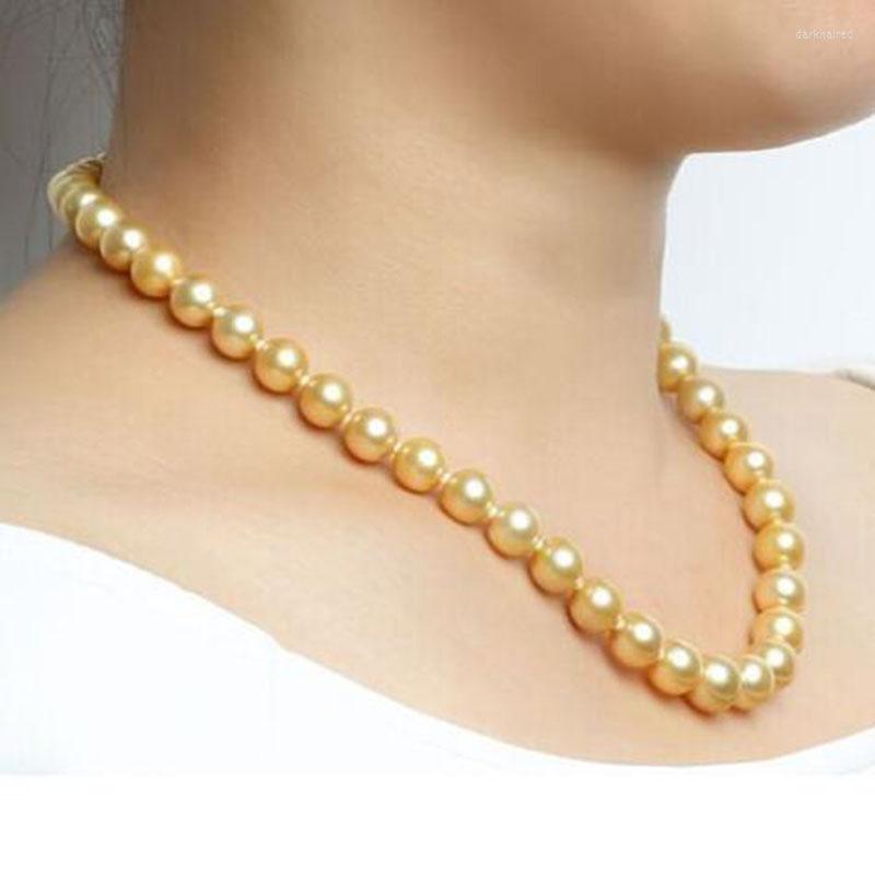 

Chains Elegant Round 9-10mm South Sea Gold Pearl Necklace14kChains