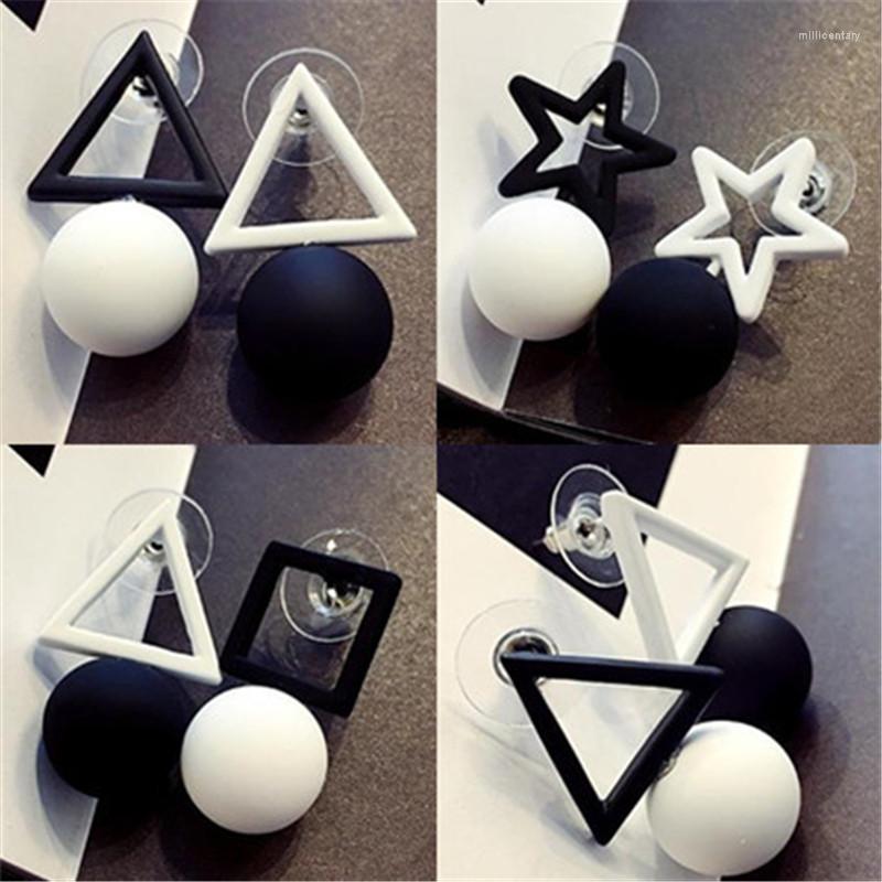 

Dangle Earrings Simple White Black Geometric Drop For Women Star Square Triangle Irregular Statement Fashion Jewelry 2023