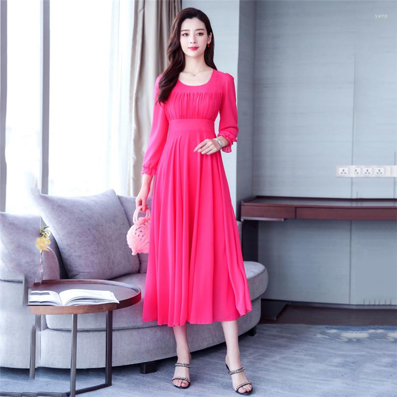 

Casual Dresses Summer Dress Green 4XL 2023 Spring Pink Elegant Slim Chiffon Long Sleeve Chic Vestidos Feminina JD37, Black