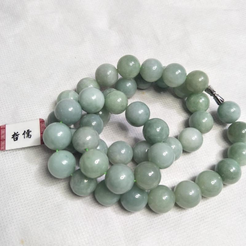 

Chains Zheru Jewelry Pure Natural Jadeite Light Green Bead Necklace 13.5mm Jade Chain Send A-level National Inspection CertificateChains