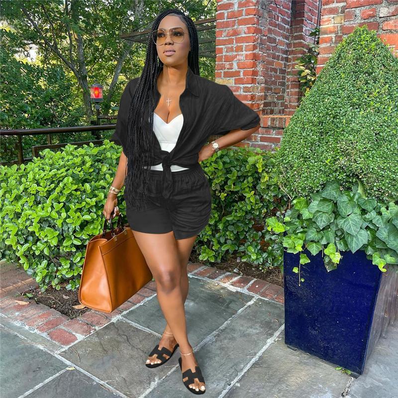 

Women' Tracksuits Street Fashion Summer Products Recommend Short-sleeved Lapels Temperament Single-breasted Simple Shorts SuitW, Black