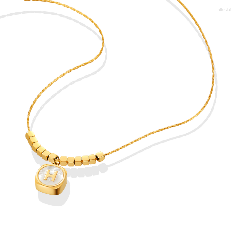 

Pendant Necklaces Fashion Design High Quality 18k Gold Plated Steel Natural White Shell Charm Square Letter Necklace For Women