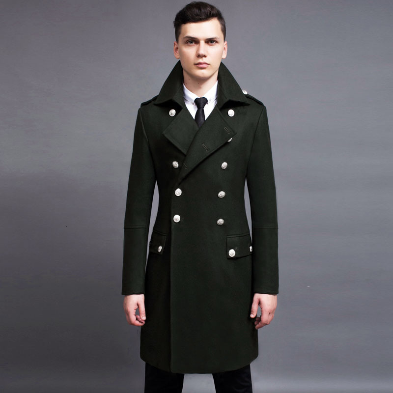 

Men' Wool Blends Spring Arrival Fashion Mens Double Breasted Long Blend Coats Male Military Jackets Outwears Parkas Army 230225, Army green