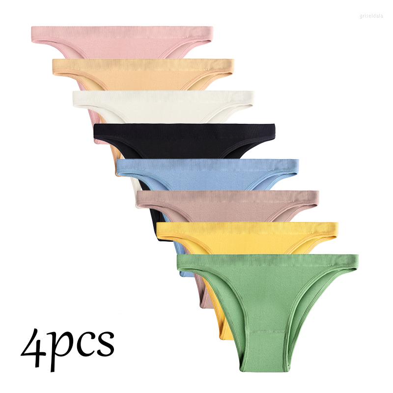 

Women's Panties 4PCS Womens Sexy Briefs Low-Rise Underwear Underpanties Female Underpants Thong Solid Color Pantys Lingerie G-string, As picture 9