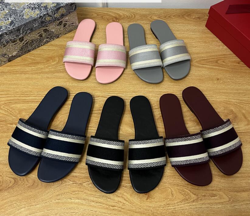 

Brand Embroidered Slippers Women Flat Beach Shoes Sneakers Letter Womens Home Flip Flops Casual Sandals Summer Leather Flat Slide, White