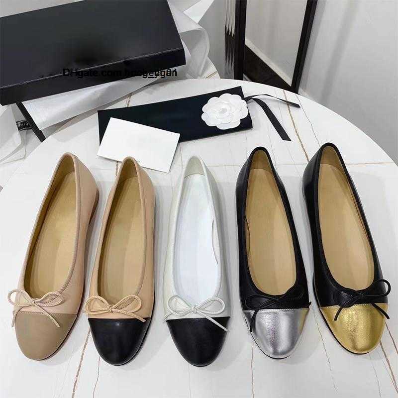 

2023Designer Ladies Flat Leather Shoes Luxury Bow Ballet Dress Shoes