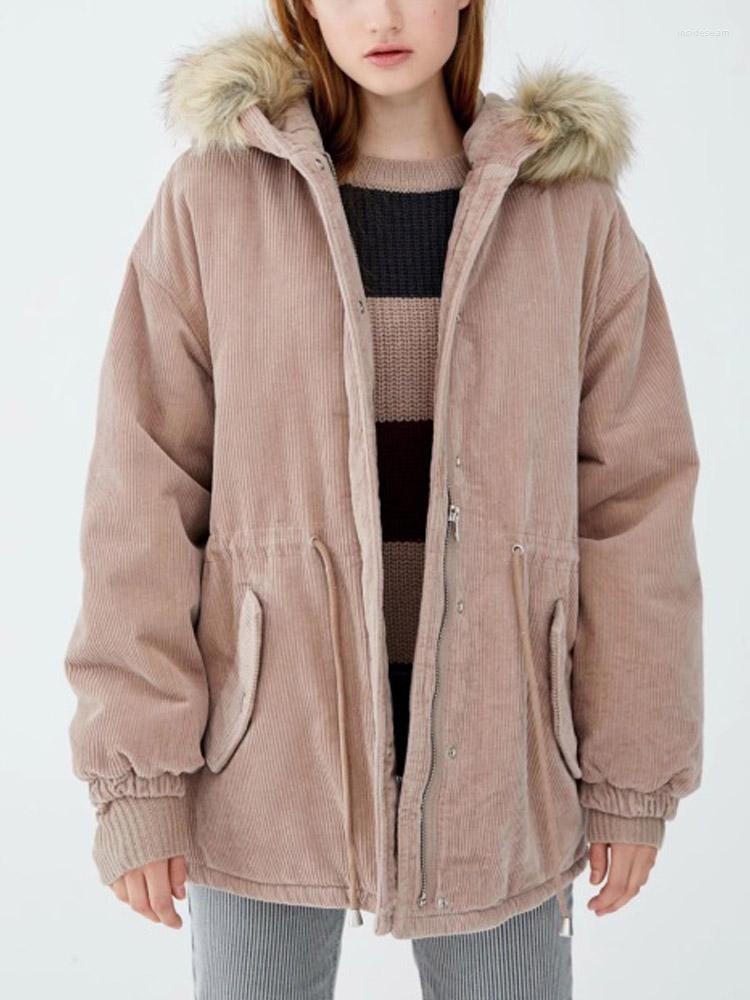 

Women' Trench Coats Kumsvag Winter Warm Corduroy Parkas Jackets 2023 Women Casual Loose Thicken Down Cotton Fur Collar Female Street