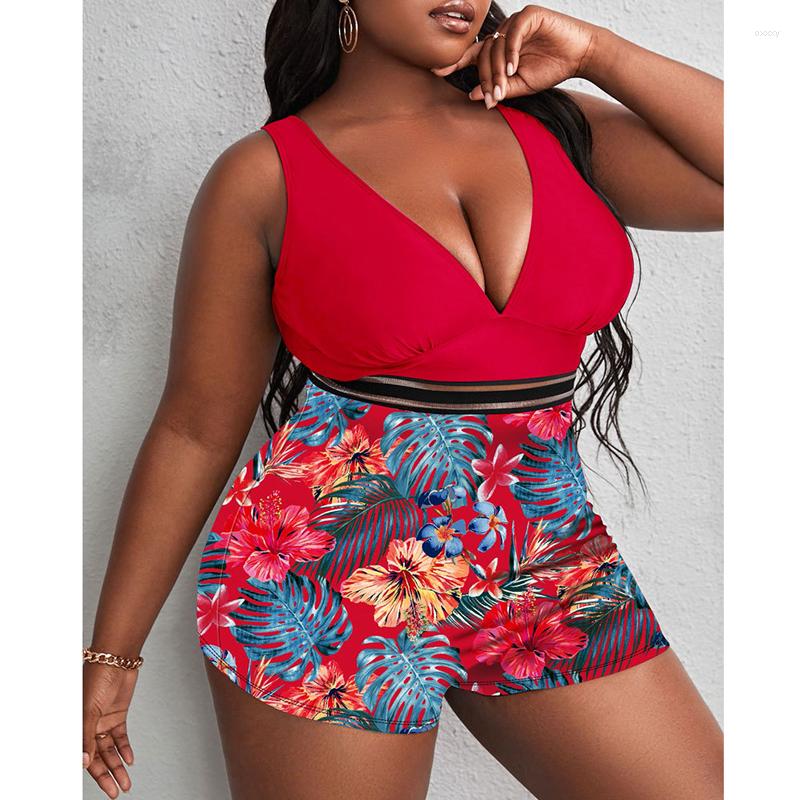 

Women's Swimwear 2023 Plus Size One Piece Swimsuit For Women Sexy Backless Bathing Suits Floral Prints Tummy Cover Large, Red