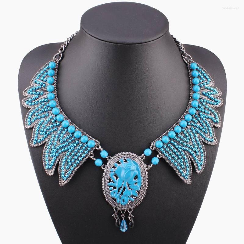 

Chains 2023 Blue Bead Pendant Chunky Statement Black Chain Floral Flower Necklace Women Jewelry Brand Design Fashion