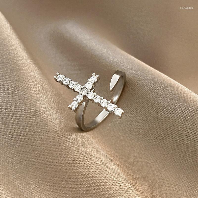 

Wedding Rings Silver Color Geometric Cross Zircon Open For Women Student Korean Index Finger Ring 2023 Fashion Jewelry