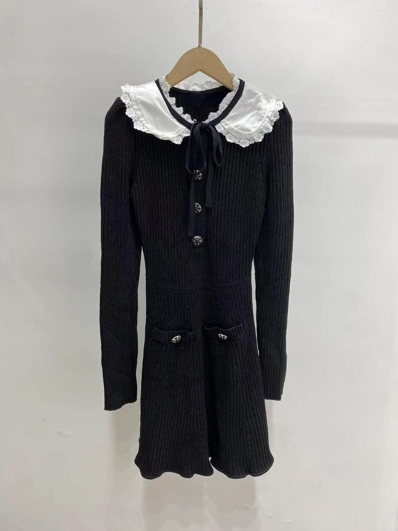 

Casual Dresses Elegant Fashion Autumn Winter Black Commuter Dress Doll Neck Knitted Long Sleeve Women
