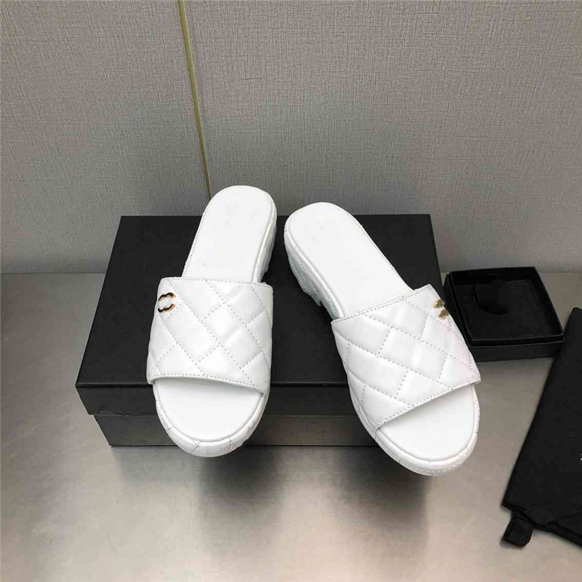 

Luxury Design Sandals 2023 Fashion Channel Women Summer High Heels Leather Cross Lace up Student Casual Slippers 06-017