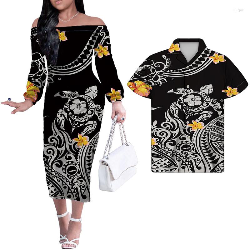 

Casual Dresses Cumagical Polynesian Gradient Floral Stripe Design Print Dress Long Sleeve Women Off Shoulder Summer Couple Clothes Set, Hbc205567d69f16