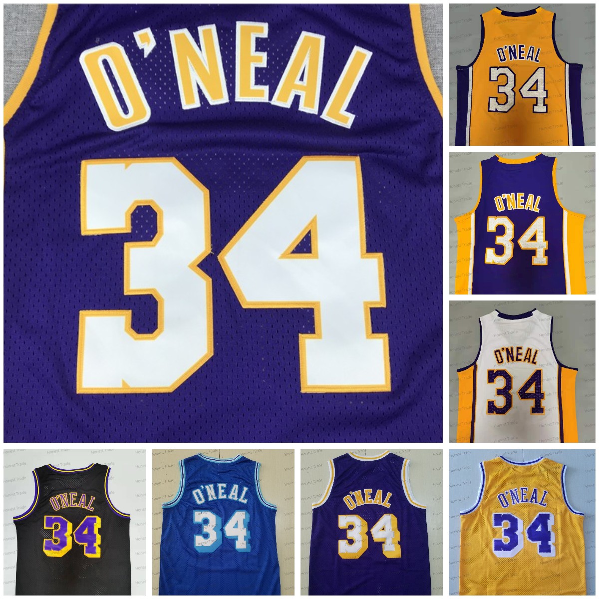 Retro Shaquille 32 Shaq ONeal Jersey 34 Yellow Black Blue Mens Stitched Jerseys Classics
