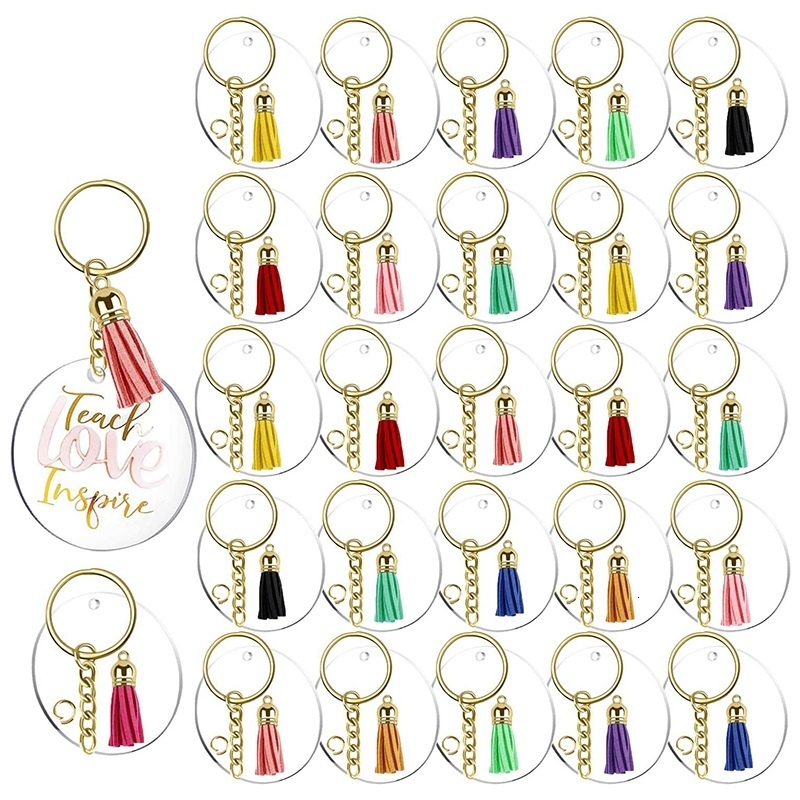 

Waist Chain Belts 120Pcs Acrylic Keychain Blanks Tassels Clear Circle with Hole Key Rings Jump for DIY Keychains 230225, Pink