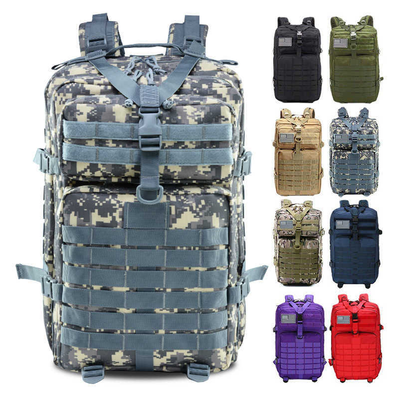 

Men's military bag large capacity cross-country camping hiking sports camouflage outdoor tactical backpack, Khaki3