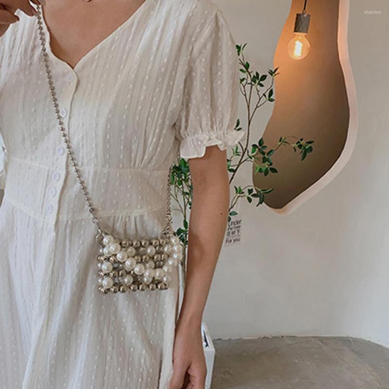 

Evening Bags Mini Handmade Beads Pearl Women Crossbody Bag Chain Small Messenger Handbags, Black