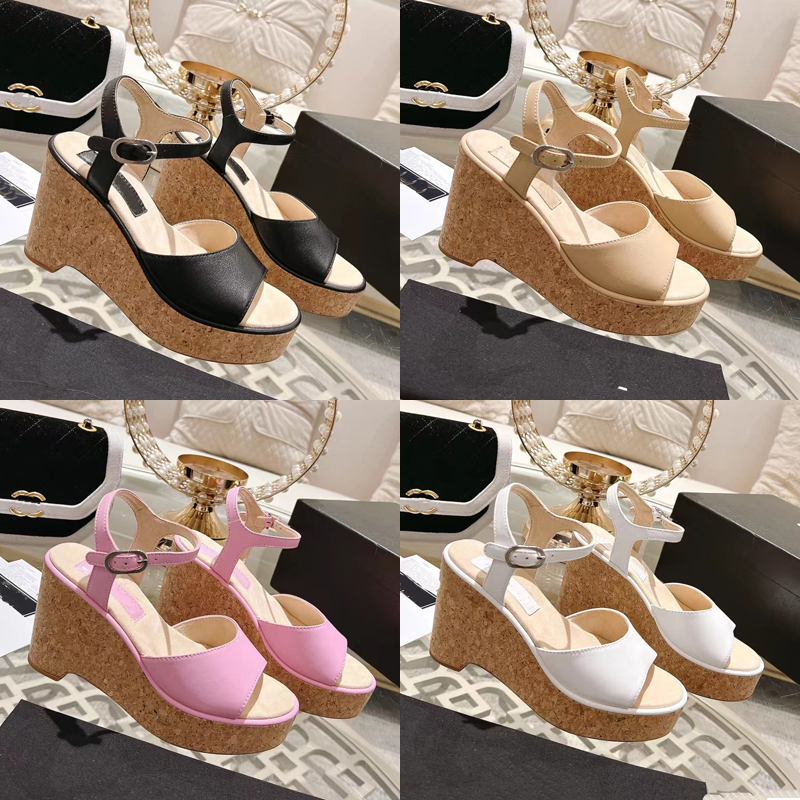 

2023 pure color Fish mouth high heel sandals womens designer luxury 100% Leather wedge-heeled platform casual sandal Spring summer ladys Sexy comfortable heel shoes