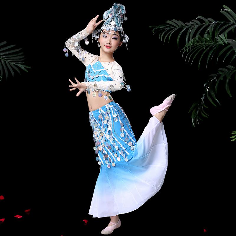 

Stage Wear Arrivals Romantic Kids' Girls Belly Dance Outfits Costume India Sequins Clothes Top Skirt Dancing Dress TA2249