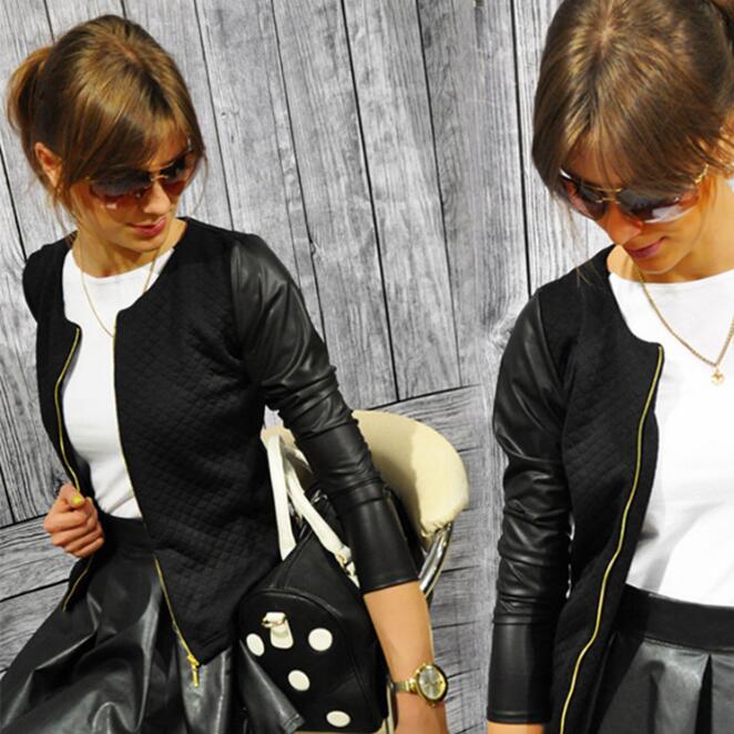 

Women' Jackets Sale Autumn Basic Coats Ladies Black Zipper Crop Pu Coat Women Bandage Leather Girls Jacket TopsWomen