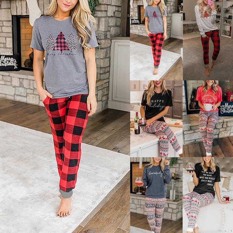 

Womens Clothing Autumn And Winter Pant Home Letter Printing Christmas Suit, Color4