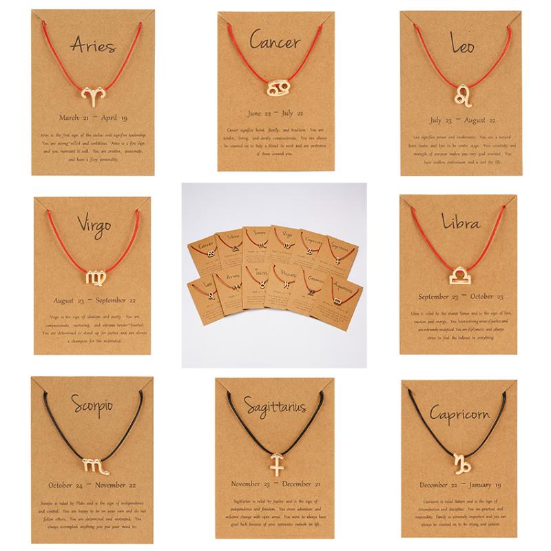 

Charm Bracelets 12 Constellation Zodiac Sign Red Black Braided Rope Counple Leo Libra Woven Bracelet Trendy Jewelry For Men Women Gift