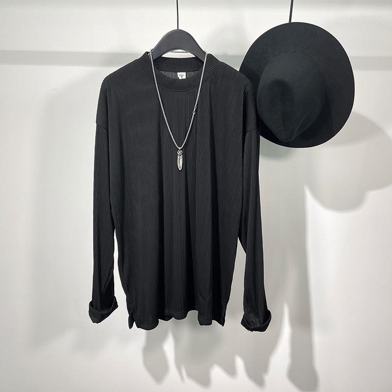 

Men' T Shirts Original Fashion Men' Dark Simple Pleated Loose Thin Long Sleeve T-shirt, Black