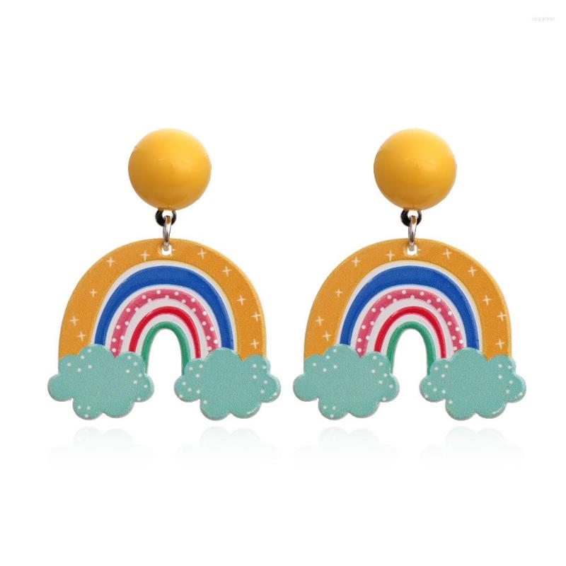 

Stud Earrings Acrylic Cartoon Rainbow Relief Painting Accessory Jewelry