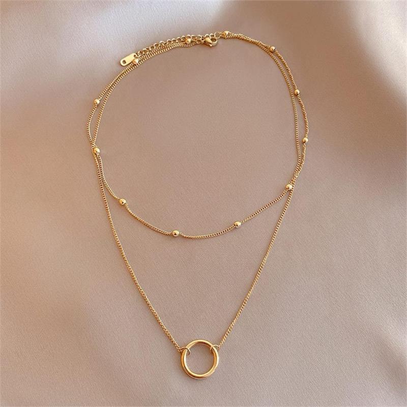 

Pendant Necklaces Fashion In 2023 Titanium Steel Necklace For Women Gold Color Double Layer Clavicle Choker Penadnts Jewelry Female