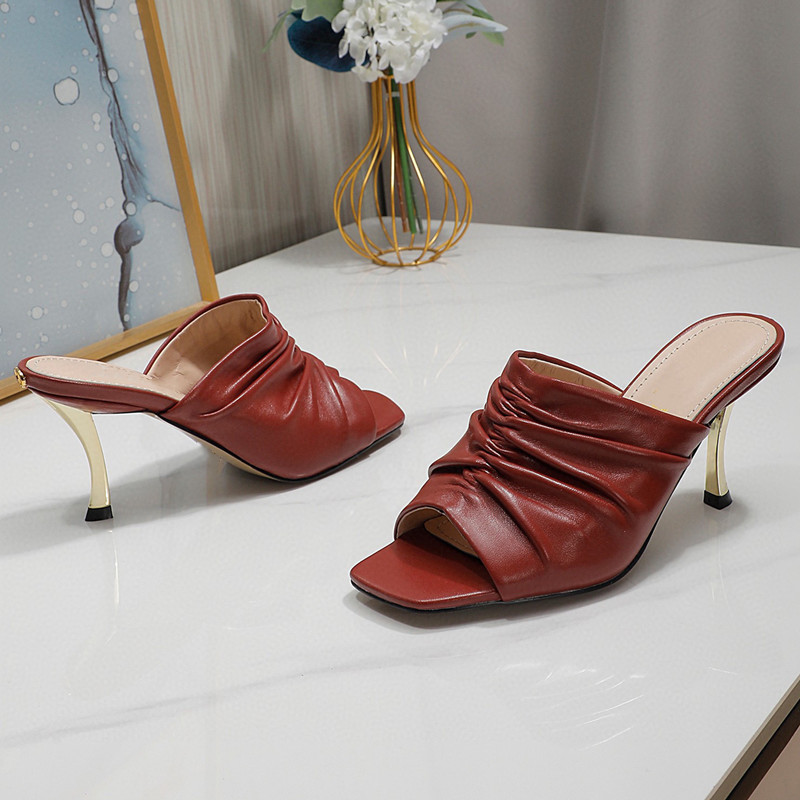 

Womens Summer Luxury Mule Sandal Slide Slipper 2023 Fashion Shoes Elegant High Stiletto Heel Open Toe Genuine Leather Slip On, A4