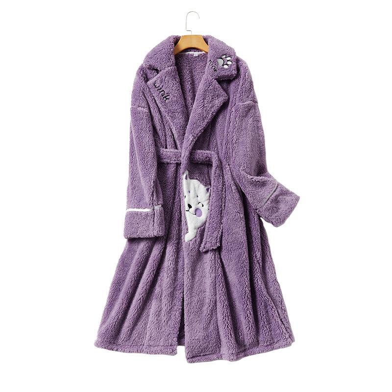 

Women's Sleepwear 2023 Women Sleep Robes Coral Fleece Long Bathrobe Female Loungewear Plus Size M XL 2XL, Purple
