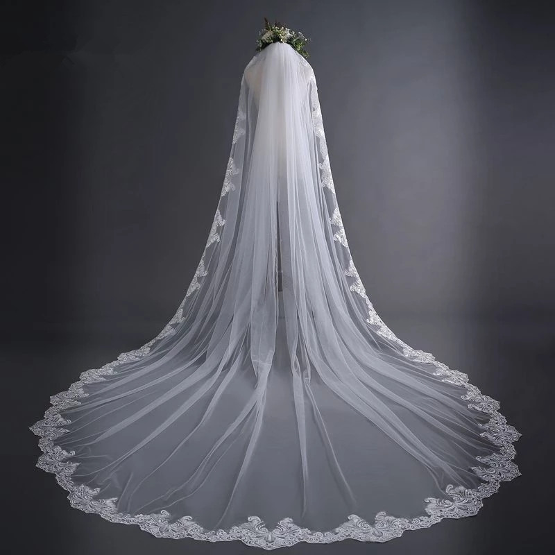 

New White Ivory Cathedral Wedding Veils Long Lace Edge Bridal Veil with Comb Wedding Accessories Veu de Noiva Bride Veu, 300*300cm