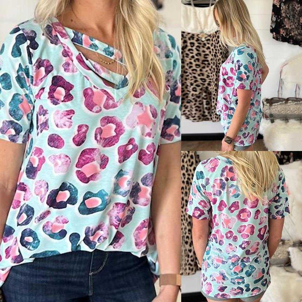 

Summer Womens Printed Shirts Short Sleeve Loose Casual Top T Shirt Female 10073, Blue-violet