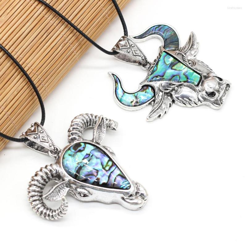 

Pendant Necklaces Natural Shell Bull Head Shape Abalone Wax Thread For Women Jewelry Necklace Accessories Gift Length 55cm