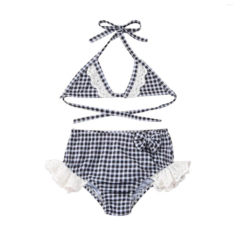 

Clothing Sets 2023-04-07 Lioraitiin 0-3Years Toddler Baby Girl 2Pcs Summer Swimwear Plaid Print Halter Bikini Tops Shorts, Picture shown