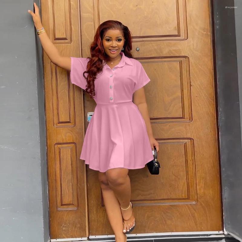 

Party Dresses Summer Button Down Shirt Dress Women Casual Solid Turn Collar Short Sleeve Pleated Slit High Waist Mini, Black