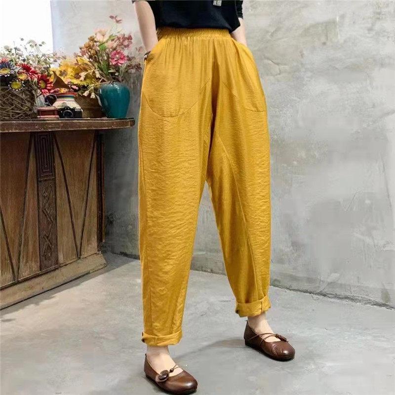 

Women's Pants Ice Silk Cotton Linen Harem Women's 2023 Spring And Summer High Waist Loose All-Match Thin Radish Casual Trousers H772, Black