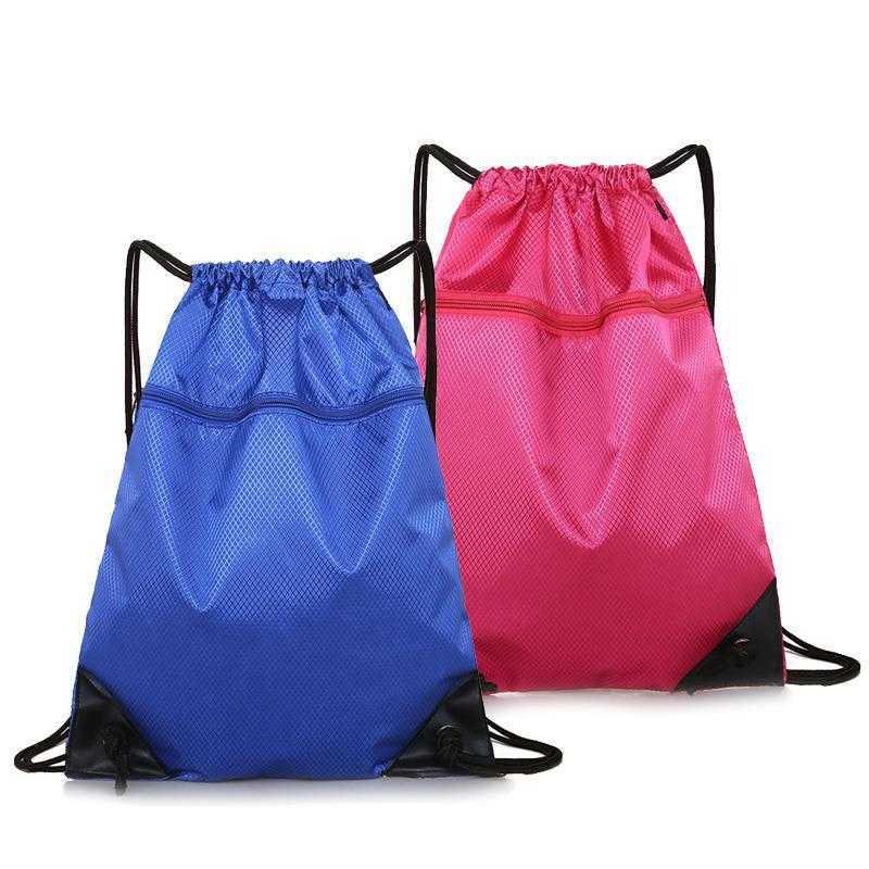 

Drawstring sports bag simple solid color bundle mouth Backpack Light Outdoor backpack printed nylon drawstring bag, White