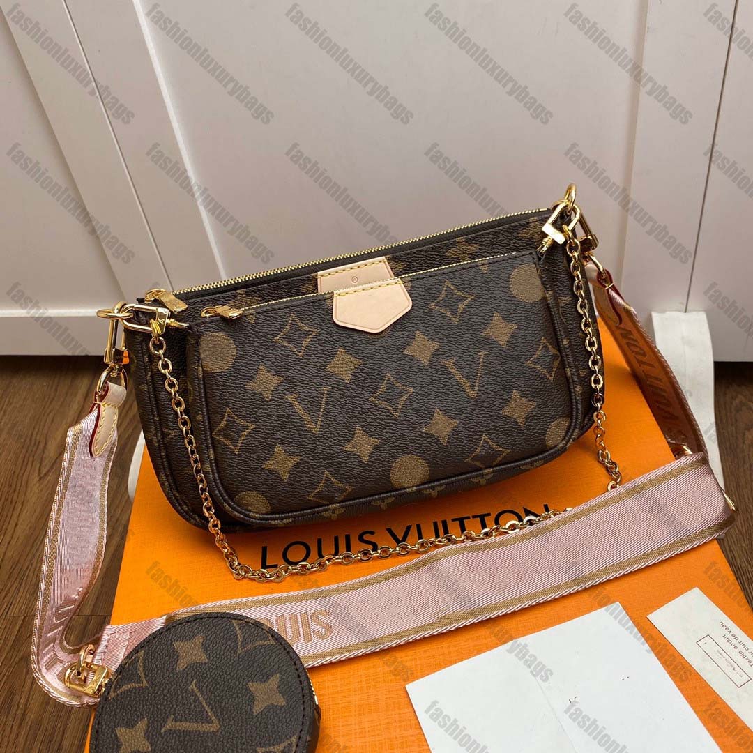 

Designer Women louiseity LVs Viutonity Shoulder bags Multi Pochette Accessoires Genuine Leather Fashion Handbags Purses Flower 3pcs 3 piece set Crossbody bags, 01 brown flowers and pink shoulder strap